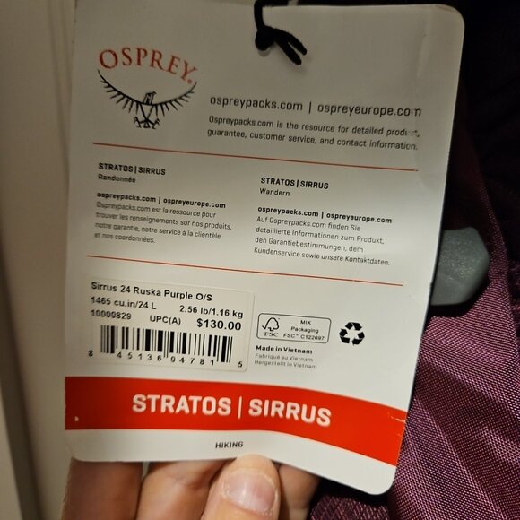 Osprey Sirrus 24 hiking backpack brag new with tags - Picture 5 of 8